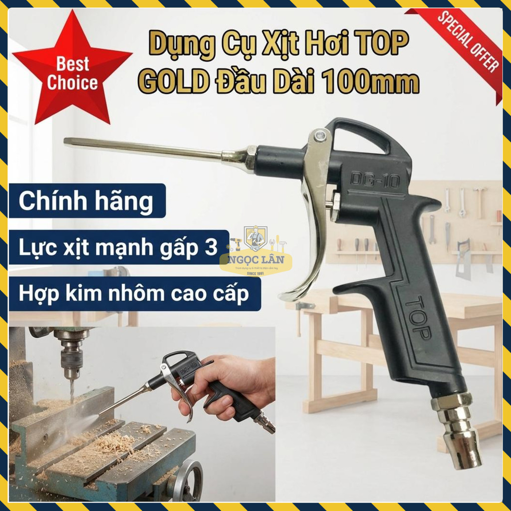 [Chính hãng] Dụng Cụ Xịt Hơi TOP GOLD Đầu Dài 100mm Xi Đen Hợp Kim Nhôm Cao Cấp Đài Loan