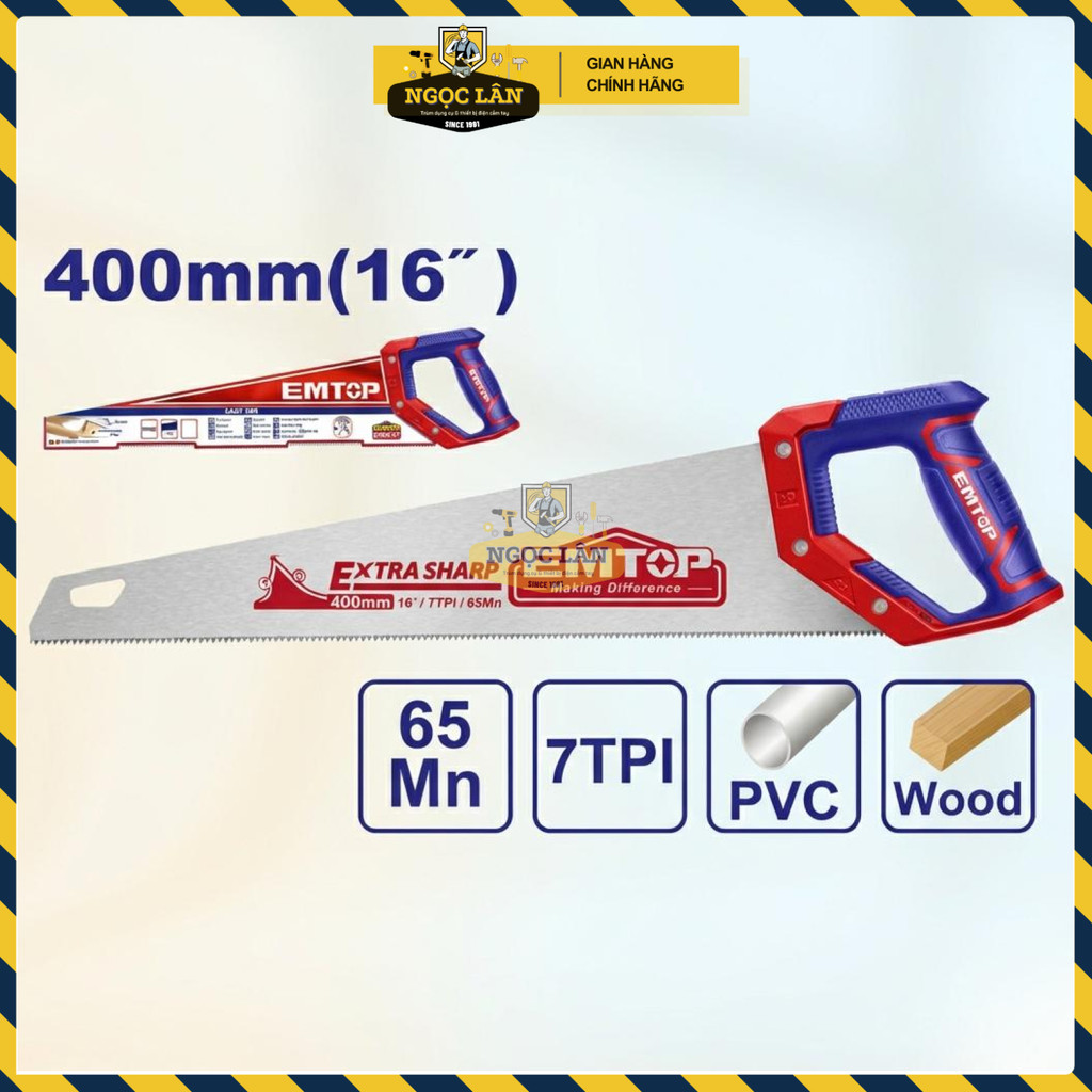 Cưa Tay Gỗ Emtop 400mm, Lưỡi Thép 65Mn, Răng Sắc Bén