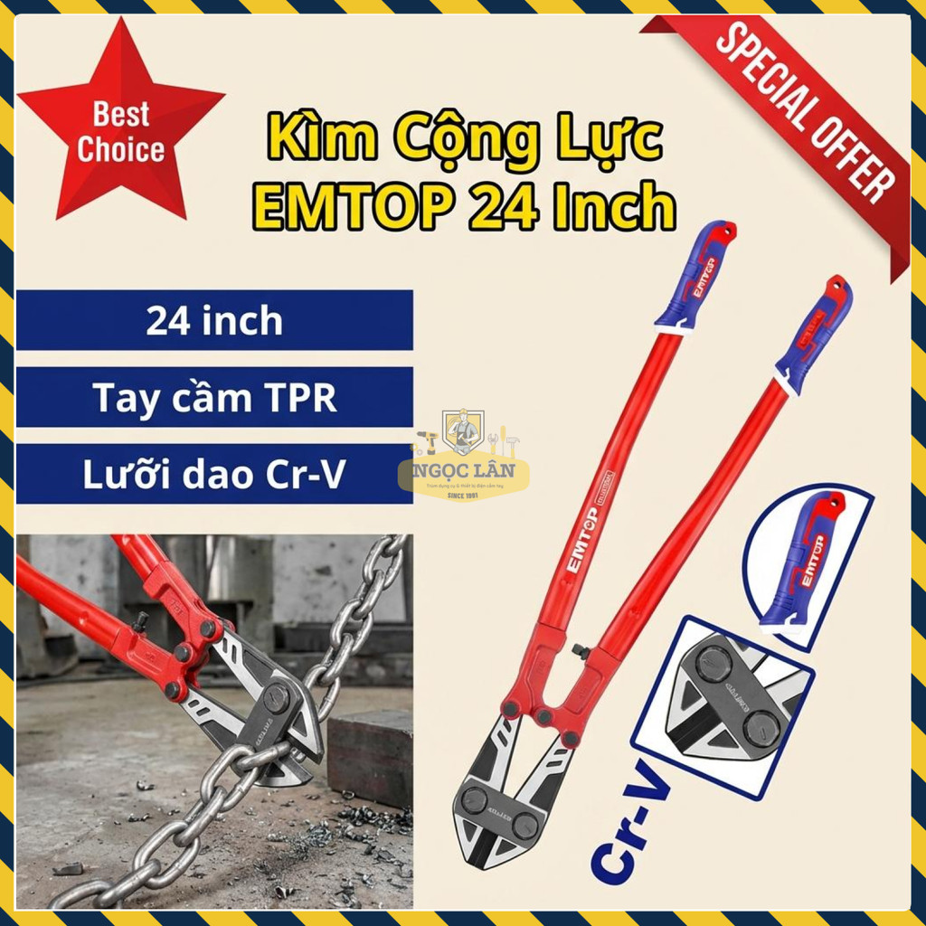 Kìm Cộng Lực EMTOP 24 Inch Lưỡi Cr-V Cao Cấp, Tay Cầm TPR