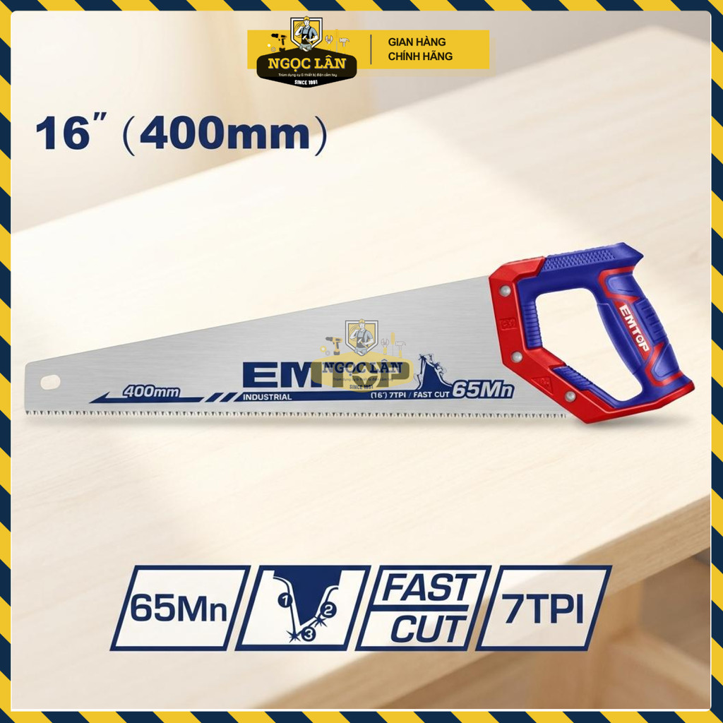 Cưa Tay Gỗ Emtop 400mm, Lưỡi Thép 65Mn, Răng Sắc Bén