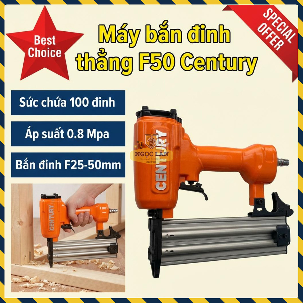 [Chính hãng] Máy Bắn Đinh Thẳng F50 Century dùng hơi Bấm Gỗ, Nội Thất, Ngoại Thất