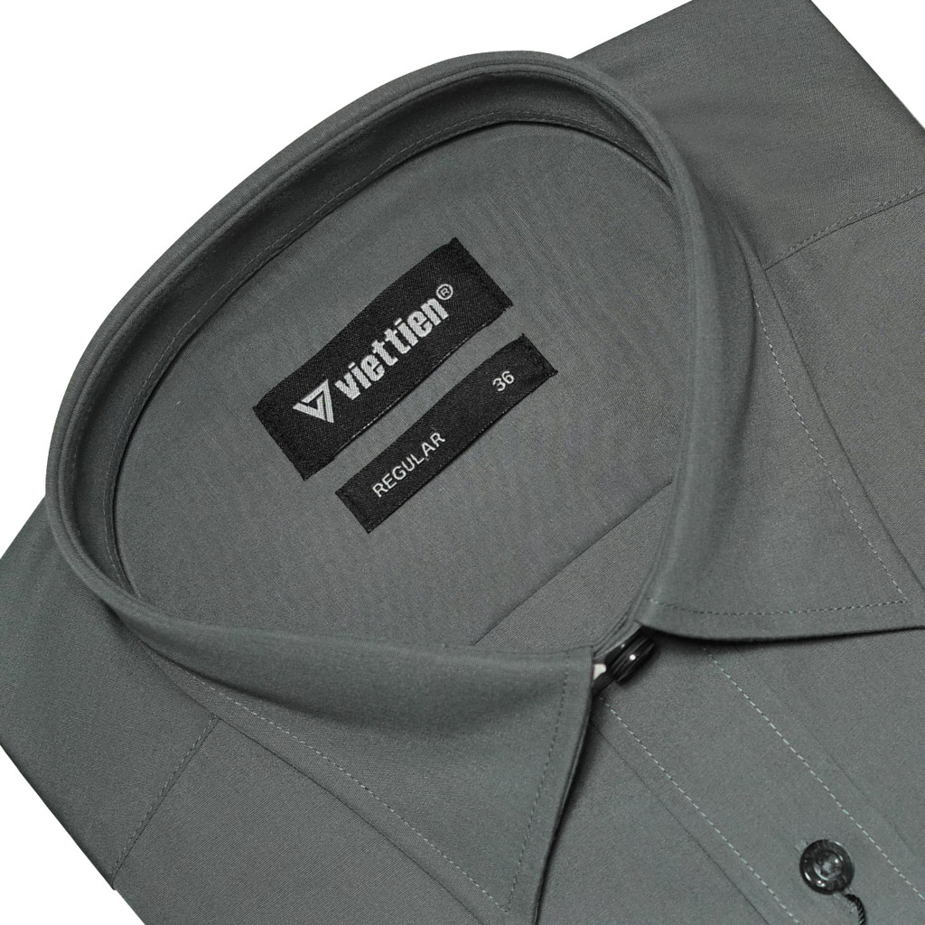 VIETTIEN SALE - Áo Sơ Mi VIETTIEN Dài Tay, Xám Đậm, Họa Tiết Trơn, Form Regular Lai Bầu