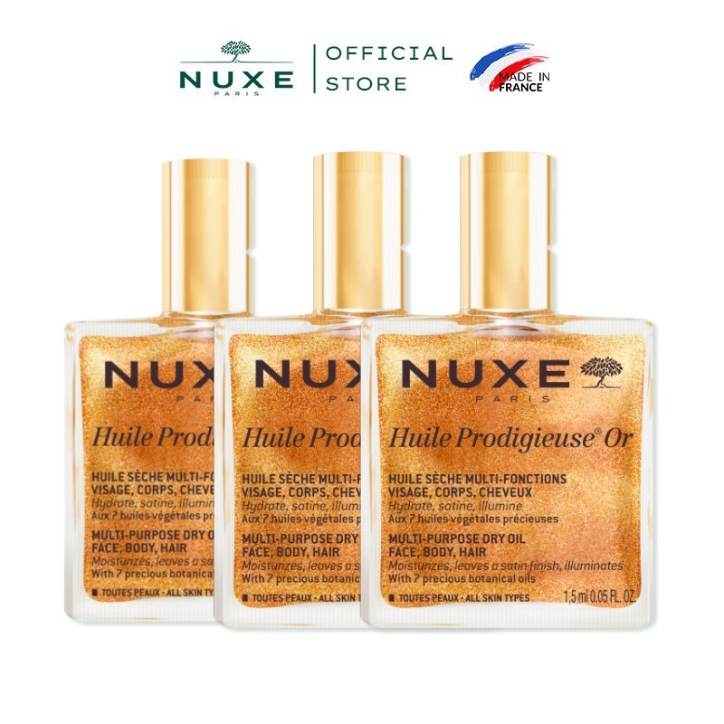 [Quà tặng không bán] Combo 3 Gói dầu dưỡng da đa năng có nhũ Nuxe Huile Prodigieuse Shimmery 1.5ml (3 x 1.5ml)