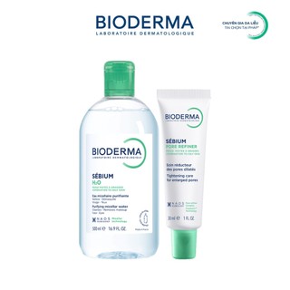 [BIODERMA] Bộ đôi nước tẩy trang Bioderma Sebium H2O 500ml và kem dưỡng se khít lỗ chân lông Sebium Pore Refiner 30ml