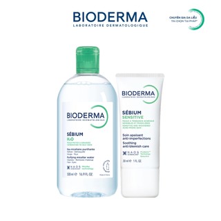 [BIODERMA] Bộ đôi nước tẩy trang Bioderma Sebium H2O 500ml và kem dưỡng giảm mụn viêm nhạy cảm Sebium Sensitive 30ml