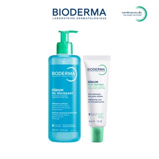 [BIODERMA] Bộ đôi gel rửa mặt tạo bọt Sebium Gel Moussant 400ml và kem se nhỏ lỗ chân lông Sebium Pore Refiner 30ml
