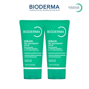 Bộ gel rửa mặt làm sạch sâu và giảm mụn Bioderma Sébium Gel moussant actif - 5mlx2