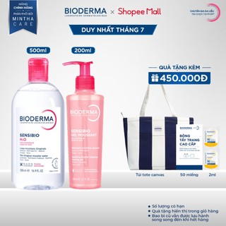[BIODERMA] Bộ đôi nước tẩy trang Bioderma Sensibio H2O 500ml và Gel rửa mặt tạo bọt Sensibio Gel Moussant 200ml