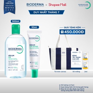 [BIODERMA] Bộ đôi nước tẩy trang Bioderma Sebium H2O 500ml và kem dưỡng se khít lỗ chân lông Sebium Pore Refiner 30ml