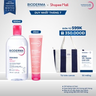 Bộ nước tẩy trang và làm sạch micellar cho da nhạy cảm Bioderma Sensibio H2O 500ml và gel rửa mặt tạo bọt 45ml