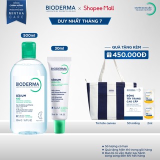 [BIODERMA] Bộ đôi nước tẩy trang Bioderma Sebium H2O 500ml và kem dưỡng giảm mụn nhẹ, trung bình Sebium Kerato+ 30ml