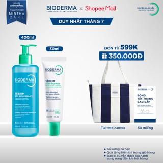 [BIODERMA] Bộ đôi gel rửa mặt tạo bọt Sebium Gel Moussant 400ml và kem se nhỏ lỗ chân lông Sebium Pore Refiner 30ml