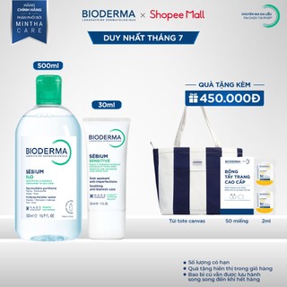 [BIODERMA] Bộ đôi nước tẩy trang Bioderma Sebium H2O 500ml và kem dưỡng giảm mụn viêm nhạy cảm Sebium Sensitive 30ml
