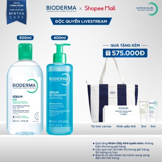 [BIODERMA - ĐÃ KÈM KHĂN GIẤY KHÔ 2026] Bộ đôi nước tẩy trang Sebium H2O 500ml và Gel rửa mặt Sebium Gel Moussant 400ml