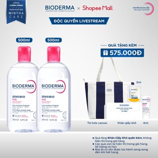 [BIODERMA - ĐÃ KÈM KHĂN GIẤY KHÔ 2026] Bộ đôi nước tẩy trang Bioderma Micellar cho da nhạy cảm Sensibio H2O - 500mlx2