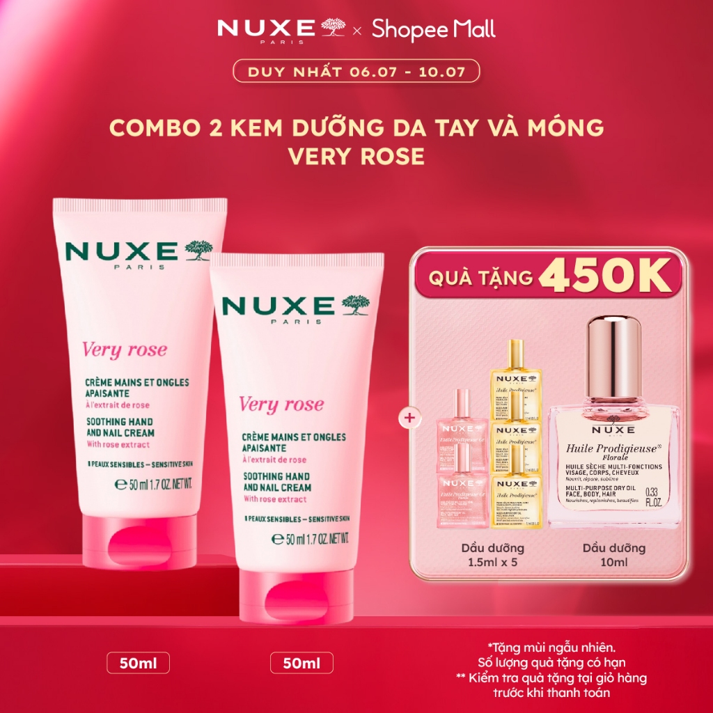 Combo 2 Kem Dưỡng Da Tay Và Móng Nuxe Very Rose Hand And Nail Cream 50ml (50ml x 2)