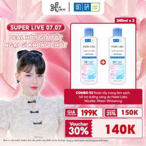 COMBO 02 Nước tẩy trang làm sạch,hỗ trợ dưỡng sáng da Hada Labo Micellar Water Whitening(chai 240mlx 2)