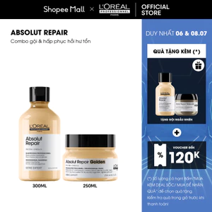 Combo gội 300ml & dầu hấp 250ml phục hồi hư tổn toàn diện L'Oréal Professionnel Serie Expert Absolut Repair Golden