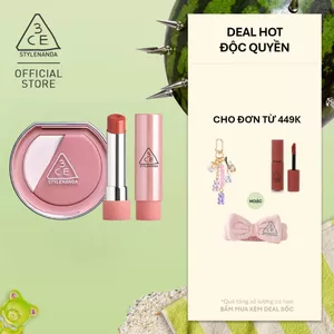 3CE Combo Phấn Má Hồng Blushlighter & Son Dưỡng Môi Glazy Lip Glow
