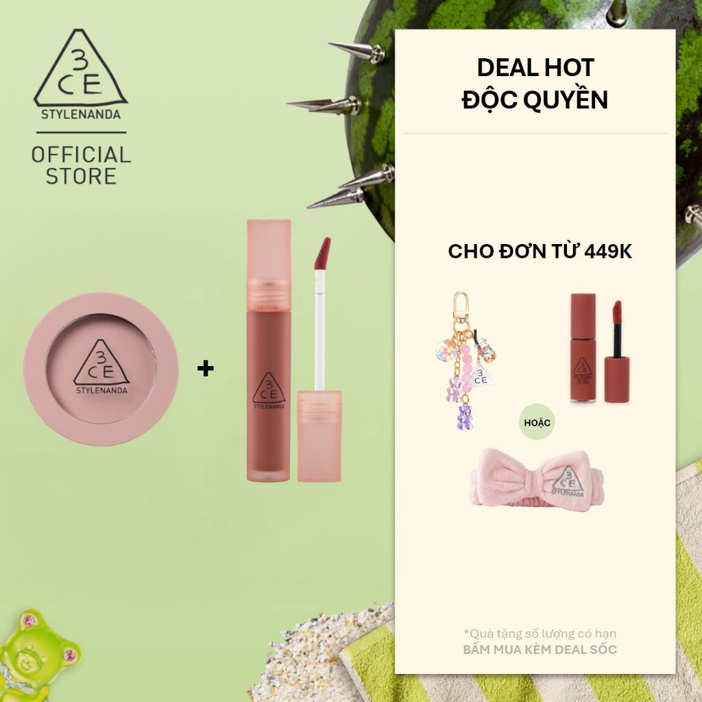 3CE Combo Son Kem Blur Water Tint  & Phấn Má Hồng Face Blush