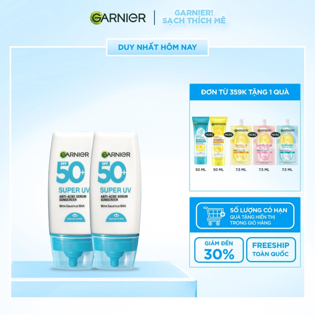 Bộ 2 Kem Chống Nắng Garnier Phổ Rộng 12h Kiềm Dầu & Hỗ Trợ Giảm Mụn SPF 50+PA++++ 30mlX2 - Kit