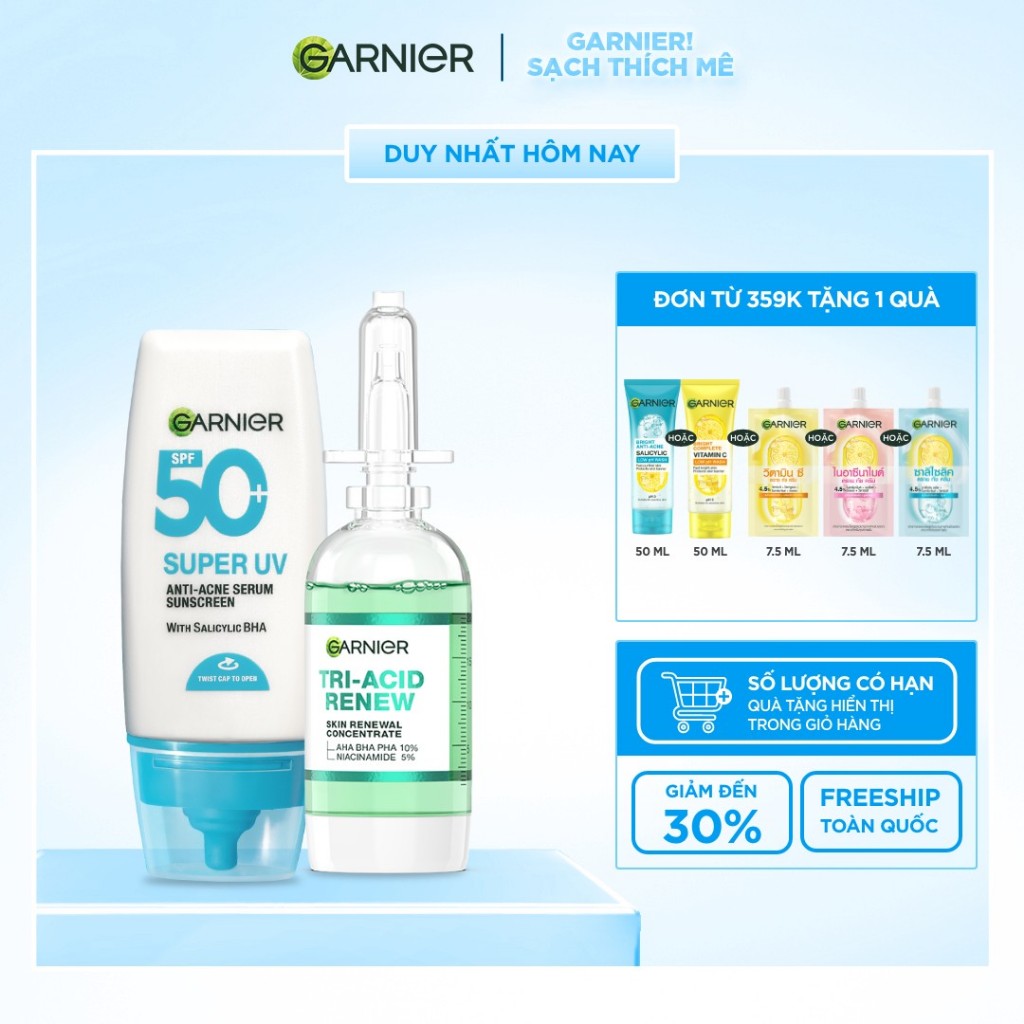 Bộ đôi serum thế hệ mới giúp da sáng hơn, láng hơn và kem chống nắng phổ rộng cho da dầu mụn 20ml x 30ml