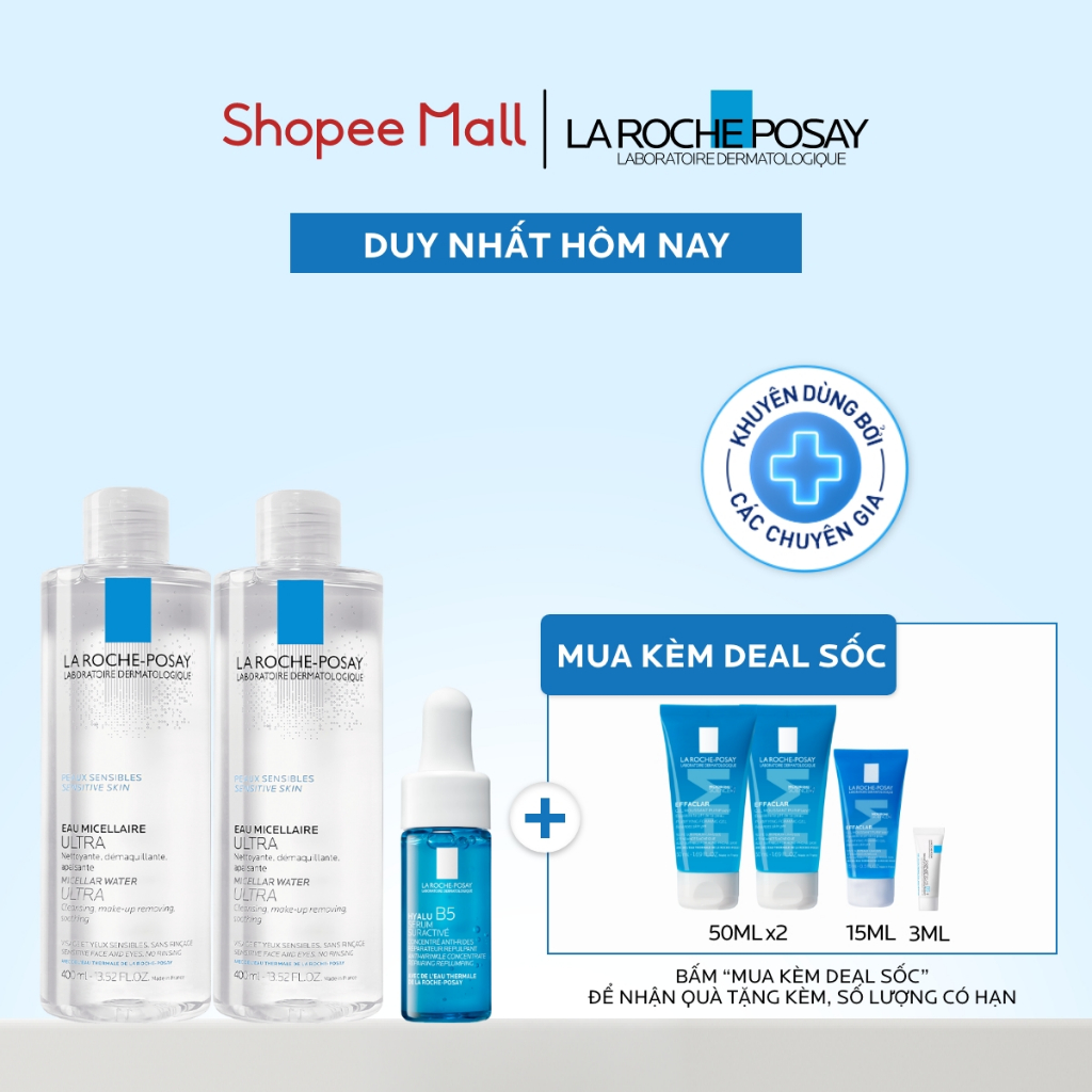 [VB HO Hyalu] Bộ dưỡng ẩm và bộ đôi tẩy trang da nhạy cảm La Roche-Posay Micellar Water Sensitive Skin 400ml