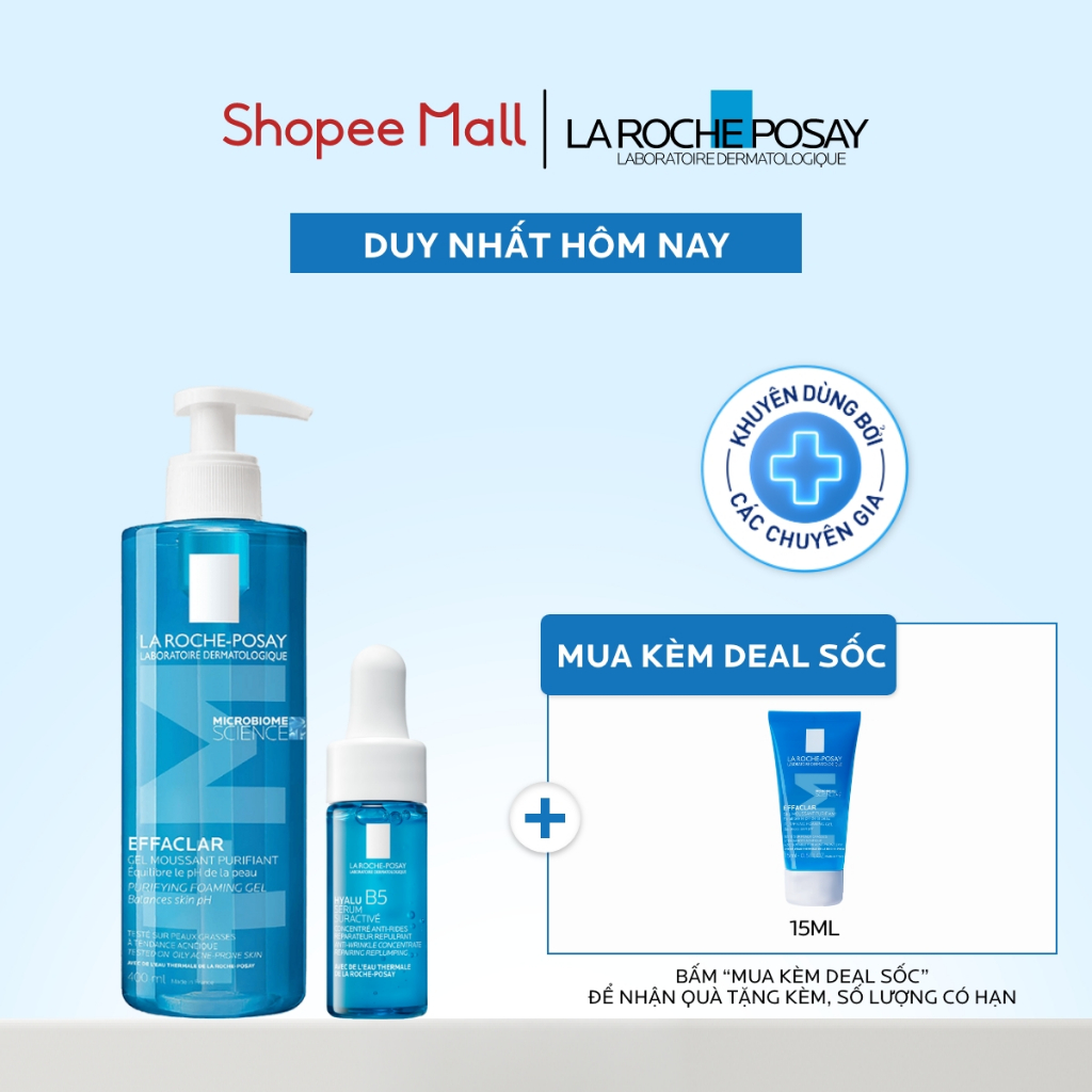 [VB HO Hyalu] Bộ sản phẩm dưỡng ẩm và gel rửa mặt tạo bọt làm sạch La Roche-Posay Effaclar Purifying Foaming Gel 400ml