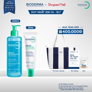 [BIODERMA] Bộ đôi gel rửa mặt tạo bọt Sebium Gel Moussant 400ml và kem se nhỏ lỗ chân lông Sebium Pore Refiner 30ml