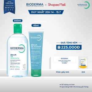 Bộ nước tẩy trang và làm sạch công nghệ Micellar cho da dầu, mụn Bioderma Sebium H2O 500ml và Gel rửa mặt tạo bọt 45ml