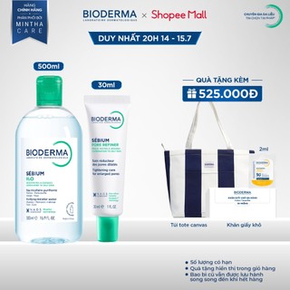 [BIODERMA] Bộ đôi nước tẩy trang Bioderma Sebium H2O 500ml và kem dưỡng se khít lỗ chân lông Sebium Pore Refiner 30ml