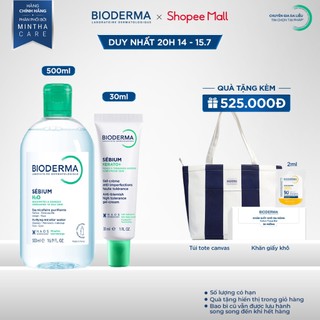 [BIODERMA] Bộ đôi nước tẩy trang Bioderma Sebium H2O 500ml và kem dưỡng giảm mụn nhẹ, trung bình Sebium Kerato+ 30ml