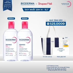 Bộ đôi nước tẩy trang Micellar cho da nhạy cảm Bioderma Sensibio H2O - 500mlx2