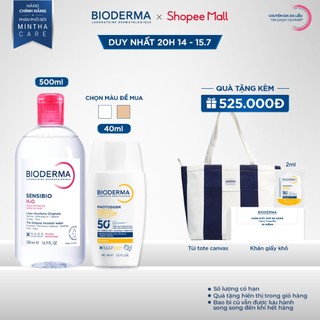 [BIODERMA] Bộ đôi nước tẩy trang Bioderma Sensibio H2O 500ml và Sữa chống nắng XDefense SPF50+ 40ml cho da nhạy cảm