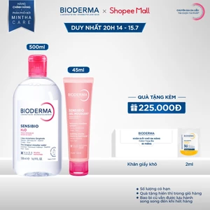 Bộ nước tẩy trang và làm sạch micellar cho da nhạy cảm Bioderma Sensibio H2O 500ml và gel rửa mặt tạo bọt 45ml