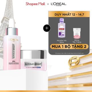 VB_ Bộ chăm sóc dưỡng sáng da, mờ thâm Serum Glycolic melasyl 8% 30ml & Kem đêm Glycolic Bright L'Oreal Paris 50ml