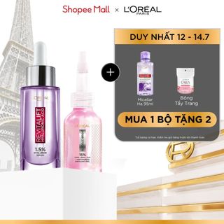 VB_ Bộ dưỡng chất peel sáng da làm sạch tế bào da chết Peel 25ml & Serum siêu cấp ẩm 1.5% HA L'Oréal Paris 30ml
