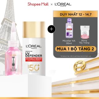 VB_ Bộ Dưỡng chất Exfoliant Peel 25ml & Sữa chống nắng phổ rộng L'Oréal Paris UV Defender Invisible 50ml