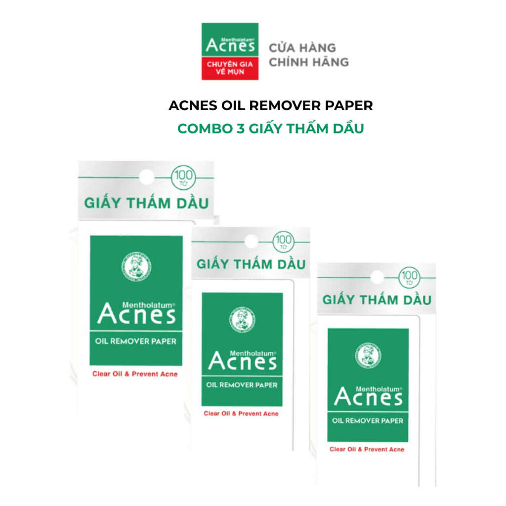 (KOL) Combo 3 Giấy thấm dầu kiểm soát nhờn, ngừa mụn Acnes Oil Remover Paper (100 tờ x 3)