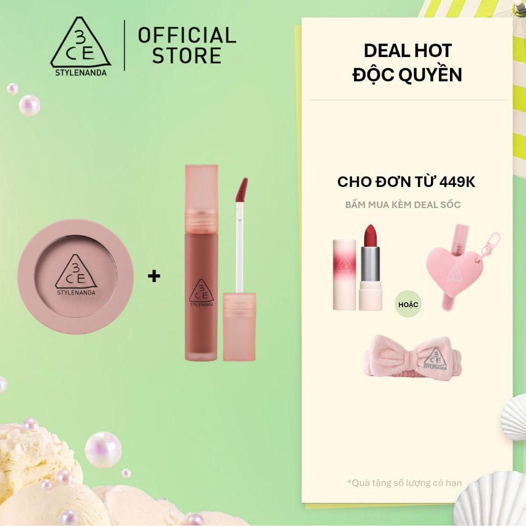 3CE Combo Son Kem Blur Water Tint & Phấn Má Hồng Face Blush