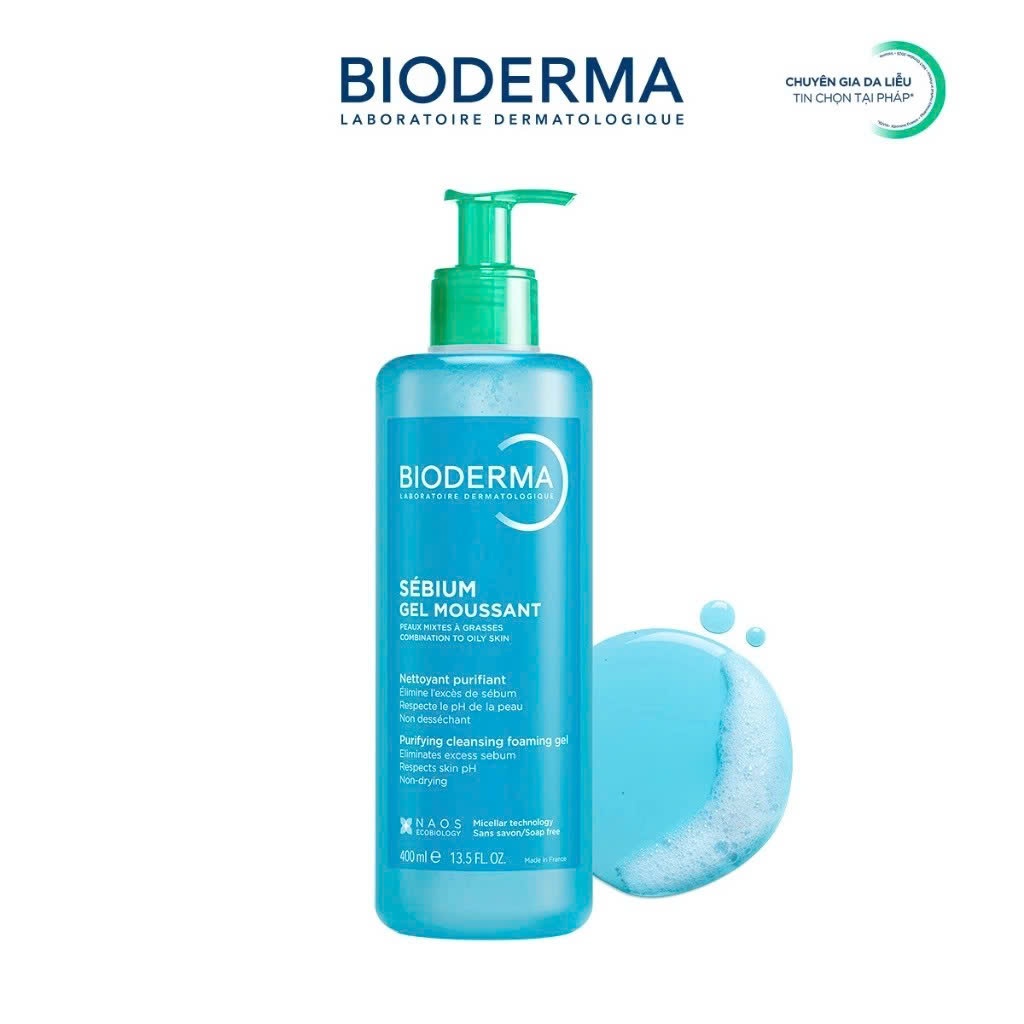 Gel rửa mặt tạo bọt, không chứa xà phòng Bioderma Sebium Gel Moussant - 400ml