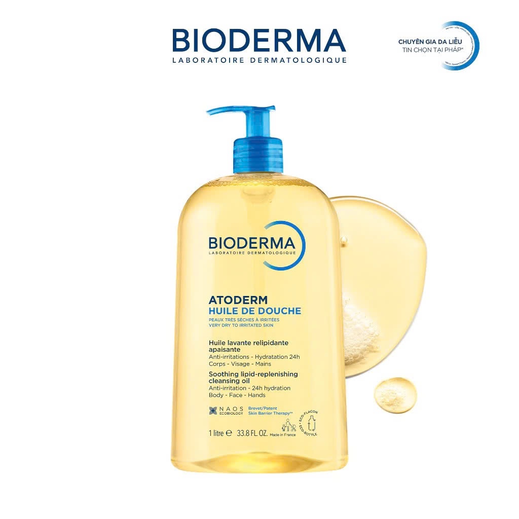 Dầu tắm làm sạch, làm dịu và dưỡng ẩm cho da khô Atoderm Huile De Douche 1L