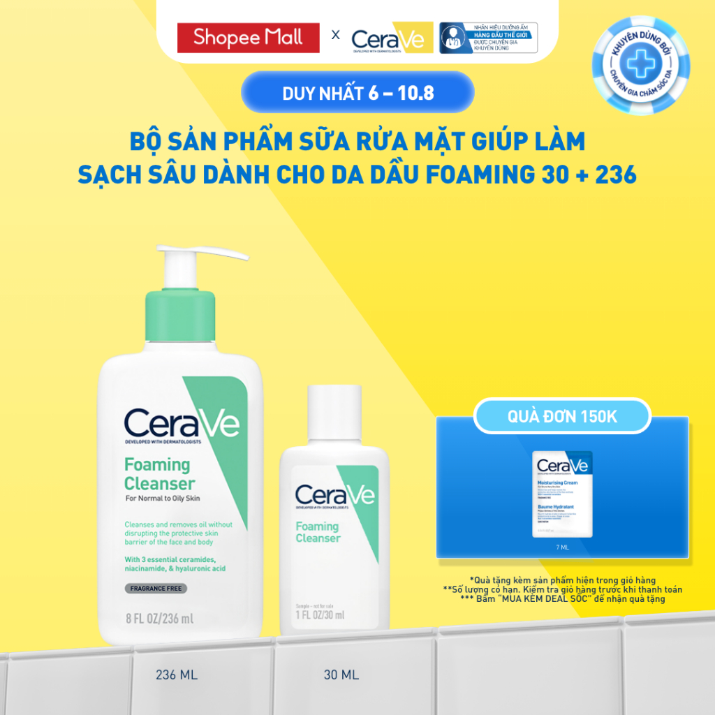 Bộ sản phẩm CeraVe sữa rửa mặt giúp làm sạch sâu dành cho da dầu Foaming 30 + 236