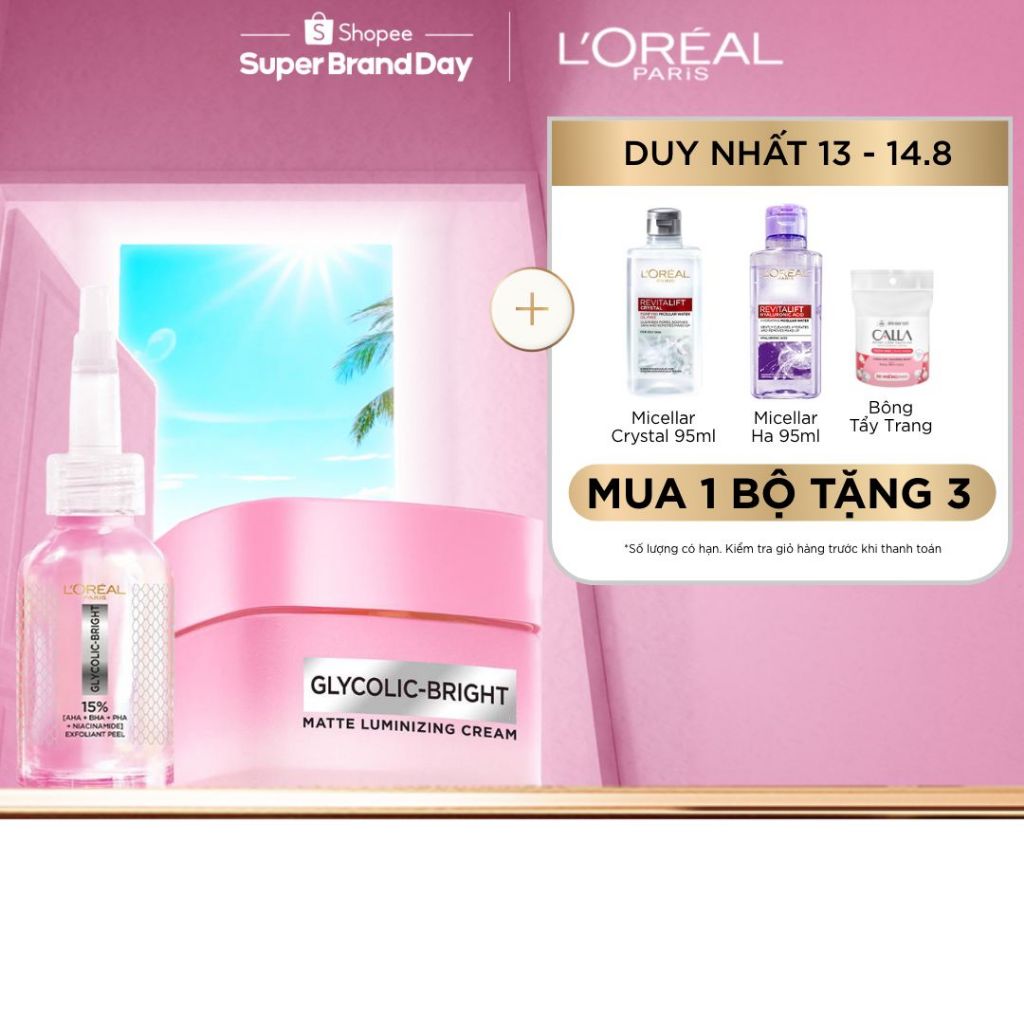 VB _ Dưỡng chất sạch tế bào da chết peel 25ml, kem sáng da Melasyl mờ thâm mụn, nám L'Oreal Paris Glycolic Bright 50ml
