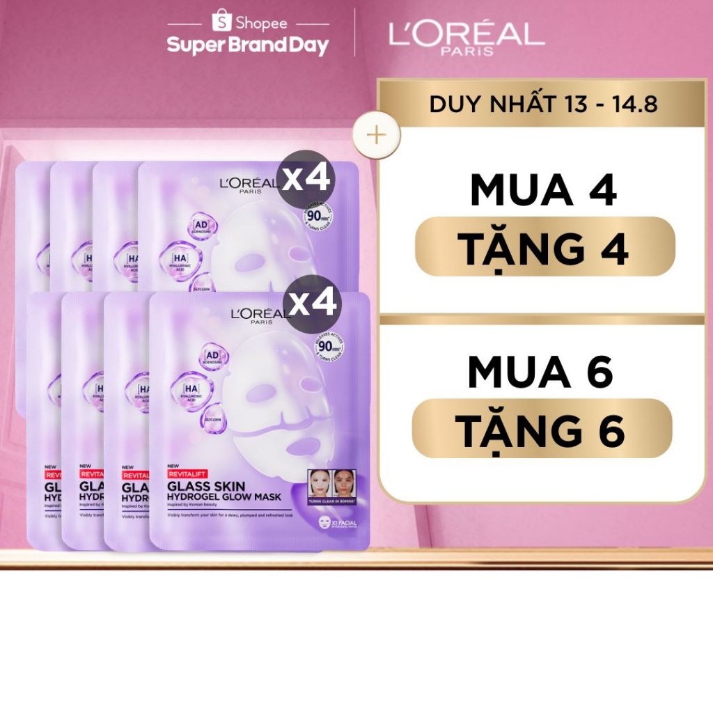 VB_[MUA NHIỀU GIẢM SÂU] Mặt nạ thạch Glass Skin Hydrogel Glow cấp ẩm sâu, da căng mịn mướt chỉ sau 90 phút L'Oreal Paris