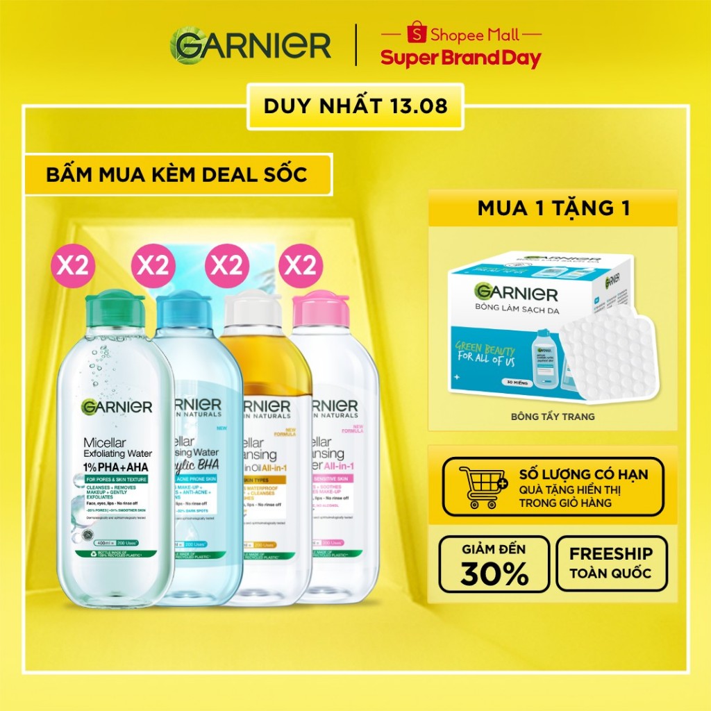 Bộ 2 nước Tẩy Trang làm sạch sâu dịu nhẹ cho mọi loại da (dầu, thường, khô, nhạy cảm) -Garnier Micellar Cleansing Water