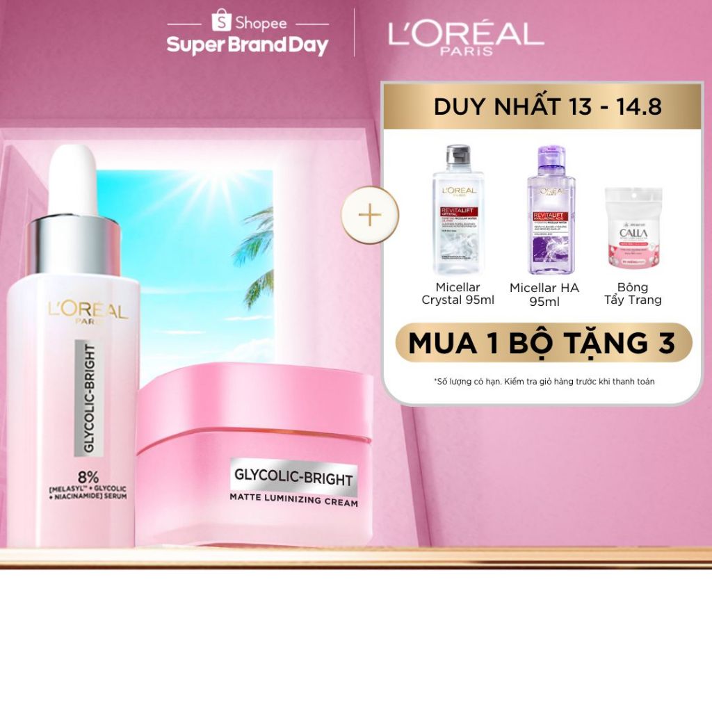 VB_ Bộ đôi serum & kem dưỡng sáng da đột phá Melasyl mờ thâm mụn, nám L'Oreal Paris Glycolic Bright 30ml, 50ml