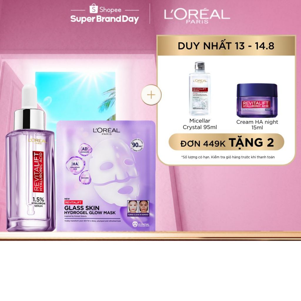VB_ [Combo trải nghiệm] Serum 1.5% HA % mặt nạ thạch Glass Skin sau 90 phút giúp da căng. mịn & mướt L'Oreal Paris 30ml