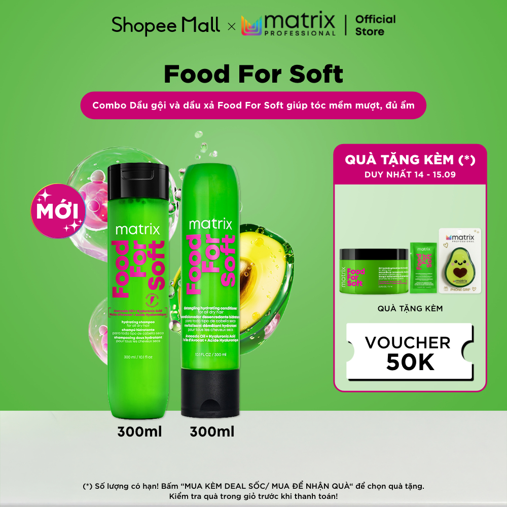 Combo Dầu gội và dầu xả MATRIX Food For Soft cho tóc khô, giúp tóc mềm mượt, đủ ẩm 300ML