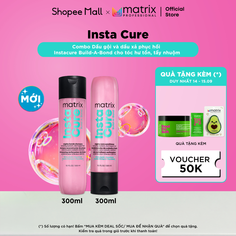 Combo Dầu gội và dầu xả phục hồi MATRIX Instacure Build-A-Bond cho tóc hư tổn, tẩy nhuộm 300ML